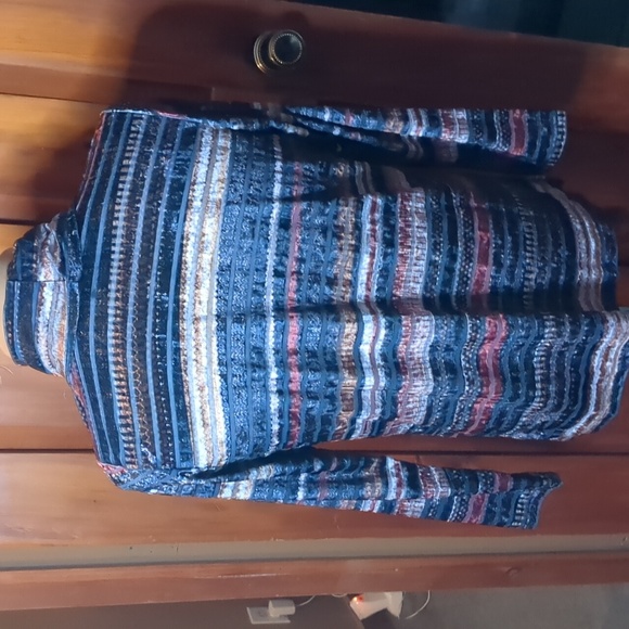FDJ* Made in Canada long sleeve cowl neck multi colour striped velvety tunic top - Picture 6 of 12